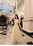Light Apricot Spaghetti Straps Tulle A-Line Birthday Prom Dresses HZ1024