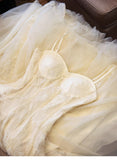 Light Apricot Spaghetti Straps Tulle A-Line Birthday Prom Dresses HZ1024