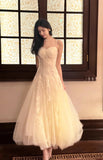 Light Apricot Spaghetti Straps Tulle A-Line Birthday Prom Dresses HZ1024