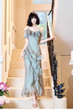 Elegant Spaghetti Straps Ruffled Tulle Sheath Evening Dress HZ1024