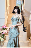 Elegant Spaghetti Straps Ruffled Tulle Sheath Evening Dress HZ1024