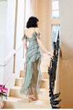 Elegant Spaghetti Straps Ruffled Tulle Sheath Evening Dress HZ1024