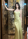 French Spaghetti Strap Satin Mermaid Evening Gowns HZ1024