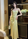 French Spaghetti Strap Satin Mermaid Evening Gowns HZ1024