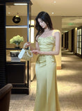 French Spaghetti Strap Satin Mermaid Evening Gowns HZ1024