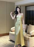 French Spaghetti Strap Satin Mermaid Evening Gowns HZ1024