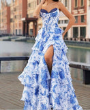 Ruffle Sweetheart Neck A-Line Tiered Prom Dresses Fashion Evening Gowns HZ1024