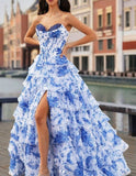 Ruffle Sweetheart Neck A-Line Tiered Prom Dresses Fashion Evening Gowns HZ1024