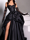Sweetheart Neck A-Line Satin Prom Dresses Formal Evening Dress with Slit HZ1024