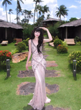 Beaded Chiffon Sheath Prom Dresses Backless Evening Dresses HZ1024