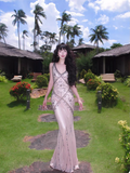 Beaded Chiffon Sheath Prom Dresses Backless Evening Dresses HZ1024