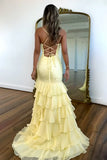 Lilac Mermaid Spaghetti Straps Silt Prom Dress Backless Lace Applique Evening Dress with Ruffles HZ1024