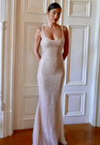 Champagne Sheath Spaghetti Straps Mermaid Sequins Long Prom Dress for Party&Special Events HZ1024