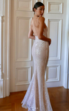 Champagne Sheath Spaghetti Straps Mermaid Sequins Long Prom Dress for Party&Special Events HZ1024