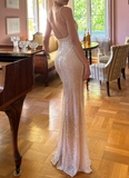 Champagne Sheath Spaghetti Straps Mermaid Sequins Long Prom Dress for Party&Special Events HZ1024