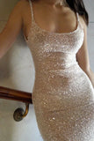 Champagne Sheath Spaghetti Straps Mermaid Sequins Long Prom Dress for Party&Special Events HZ1024