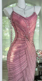 Pink Chiffon Beaded Spaghetti Straps Short Prom Dresses Vintage Evening Gowns HZ1024