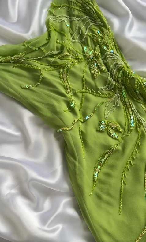Bud Green Sheath Short Prom Dresses Chiffon Beaded Backless Party Dress HZ1024