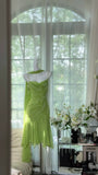 Bud Green Sheath Short Prom Dresses Chiffon Beaded Backless Party Dress HZ1024