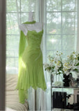 Bud Green Sheath Short Prom Dresses Chiffon Beaded Backless Party Dress HZ1024