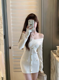 style white one-shoulder knitted dress HZ1024