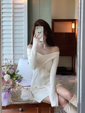 style white one-shoulder knitted dress HZ1024