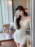 style white one-shoulder knitted dress HZ1024