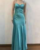 Turquoise Satin Chiffon Mermaid Long Prom Dresses for Party HZ1024