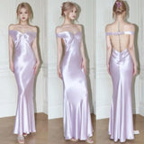 Light Pink Off-shoulder Satin Mermaid Long Prom Dresses Elegant Backless Evening Dresses HZ1024