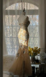 Light Champagne Sweetheart Neck Tulle Sequin Mermaid Long Prom Dresses Elegant Party Dress HZ1024