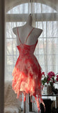 Vintage Spaghetti Straps Chiffon Ruffle Bodycon Short Prom Dresses HZ1024