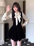 French Polka Dot Velvet Fake Two-Piece Dress HZ1024