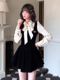 French Polka Dot Velvet Fake Two-Piece Dress HZ1024