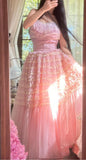Pink Tulle Layered A-line Strapless Birthday Prom Dresses Formal Evening Gowns HZ1024
