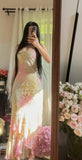 Vintage Spaghetti Straps Gradient Chiffon Beading Sheath Prom Dresses HZ1024