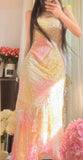 Vintage Spaghetti Straps Gradient Chiffon Beading Sheath Prom Dresses HZ1024