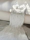 White V-Neck Chiffon Beaded Mermaid Prom Dresses Vintage Evening Gowns HZ1024