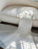 White V-Neck Chiffon Beaded Mermaid Prom Dresses Vintage Evening Gowns HZ1024