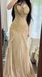 Spaghetti Straps Beaded Chiffon Mermaid Prom Dresses Vintage Evening Gowns HZ1024
