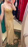 Spaghetti Straps Beaded Chiffon Mermaid Prom Dresses Vintage Evening Gowns HZ1024