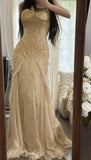 Spaghetti Straps Beaded Chiffon Mermaid Prom Dresses Vintage Evening Gowns HZ1024