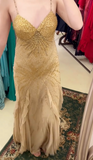 Spaghetti Straps Beaded Chiffon Mermaid Prom Dresses Vintage Evening Gowns HZ1024