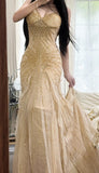 Spaghetti Straps Beaded Chiffon Mermaid Prom Dresses Vintage Evening Gowns HZ1024