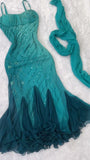 Gradient Emerald Green Spaghetti Straps Chiffon Beaded Mermaid Short Prom Dresses Vintage Evening Dress HZ1024