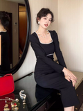 minimalist square collar white dress HZ1024
