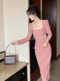 minimalist square collar white dress HZ1024