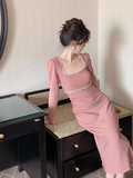 minimalist square collar white dress HZ1024