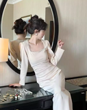 minimalist square collar white dress HZ1024