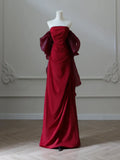 Satin Burgundy Long Prom Dress, Burgundy Long Evening Dress HZ1024