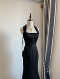 Black Square Neck Mermaid Beaded Long Prom Dresses Formal Evening Dress HZ1024